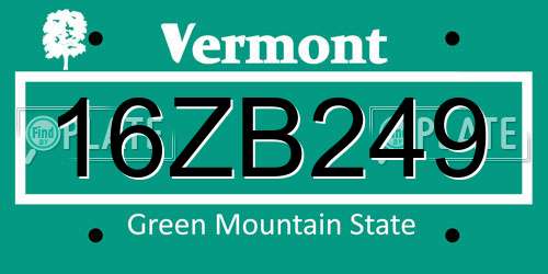 16ZB249 Vermont License Plate