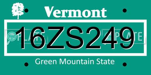16ZS249 Vermont License Plate