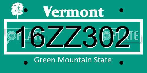 16ZZ302 Vermont License Plate