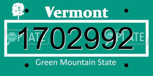 1702992 Vermont License Plate