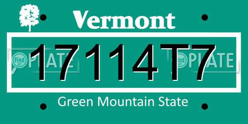 17114T7 Vermont License Plate