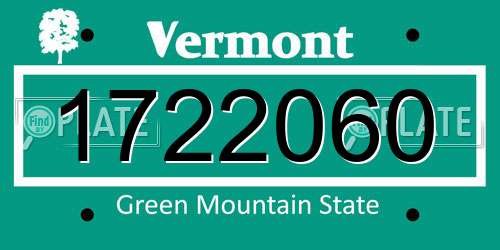 1722060 Vermont License Plate