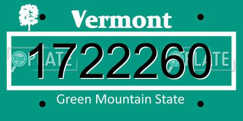 1722260 Vermont License Plate