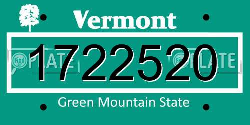 1722520 Vermont License Plate