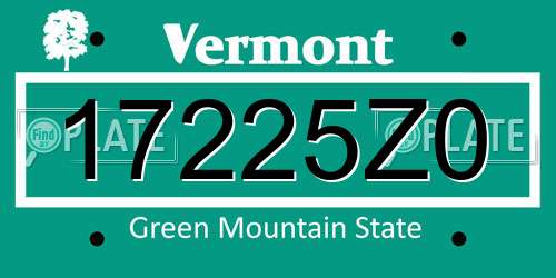17225Z0 Vermont License Plate