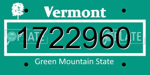 1722960 Vermont License Plate