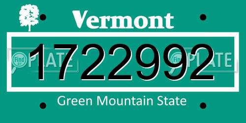 1722992 Vermont License Plate