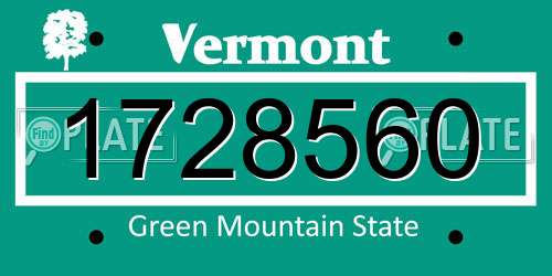 1728560 Vermont License Plate