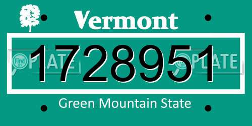 1728951 Vermont License Plate
