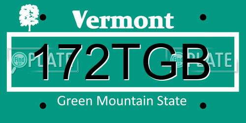 172TGB Vermont License Plate