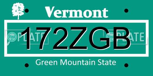 172ZGB Vermont License Plate