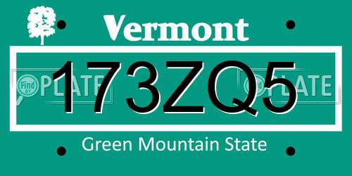 173ZQ5 Vermont License Plate