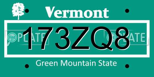 173ZQ8 Vermont License Plate