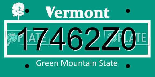 17462Z0 Vermont License Plate