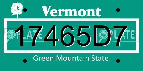 17465D7 Vermont License Plate