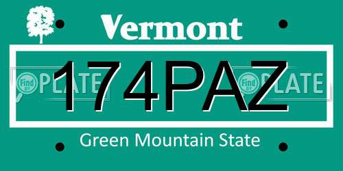 174PAZ Vermont License Plate