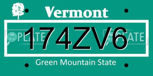 174ZV6 Vermont License Plate
