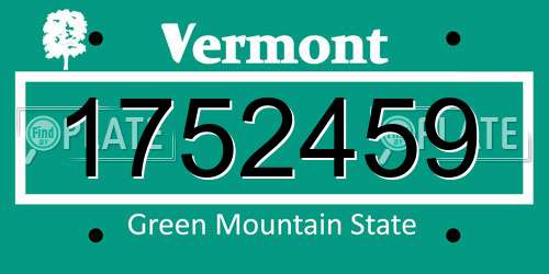 1752459 Vermont License Plate
