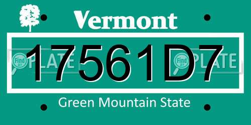17561D7 Vermont License Plate