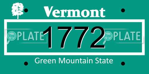 1772 Vermont License Plate
