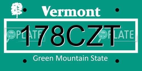 178CZT Vermont License Plate