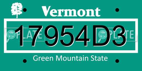 17954D3 Vermont License Plate