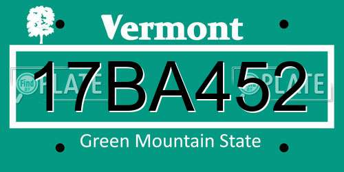 17BA452 Vermont License Plate