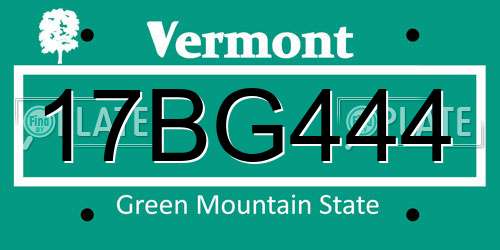 17BG444 Vermont License Plate