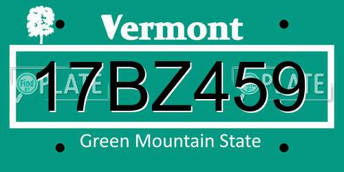 17BZ459 Vermont License Plate