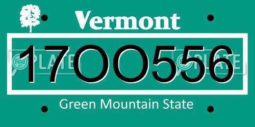 17OO556 Vermont License Plate