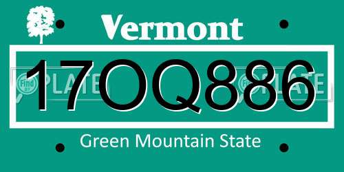 17OQ886 Vermont License Plate