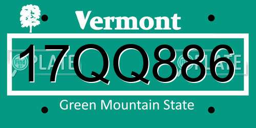 17QQ886 Vermont License Plate