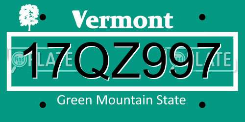 17QZ997 Vermont License Plate