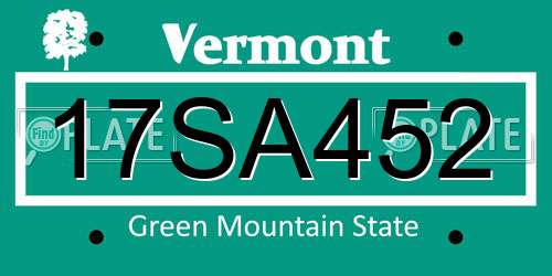 17SA452 Vermont License Plate