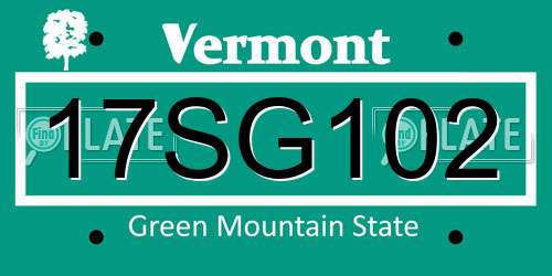 17SG102 Vermont License Plate