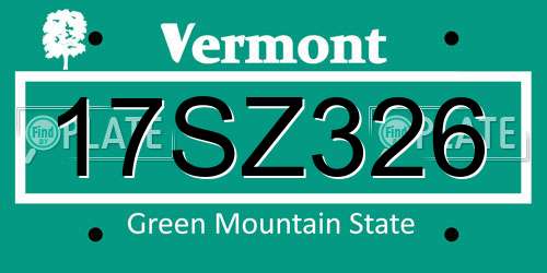 17SZ326 Vermont License Plate