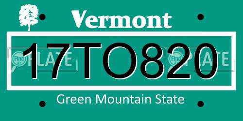 17TO820 Vermont License Plate