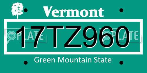17TZ960 Vermont License Plate