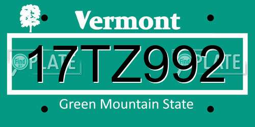 17TZ992 Vermont License Plate