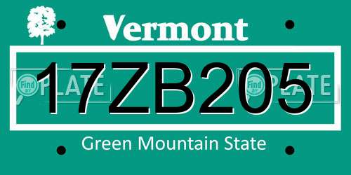 17ZB205 Vermont License Plate