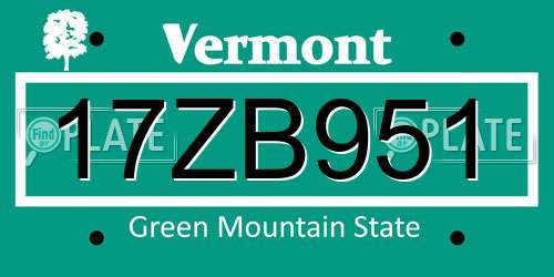 17ZB951 Vermont License Plate