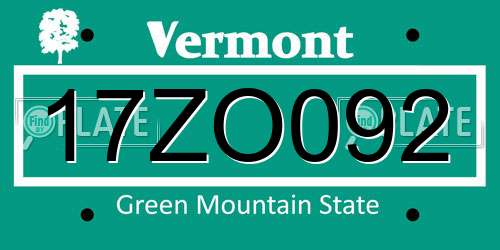 17ZO092 Vermont License Plate