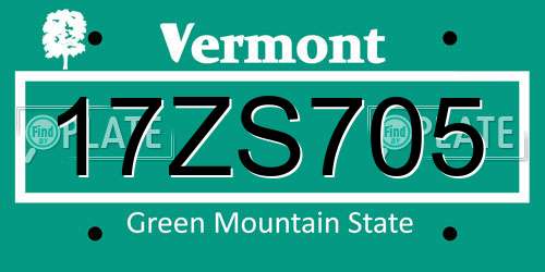17ZS705 Vermont License Plate