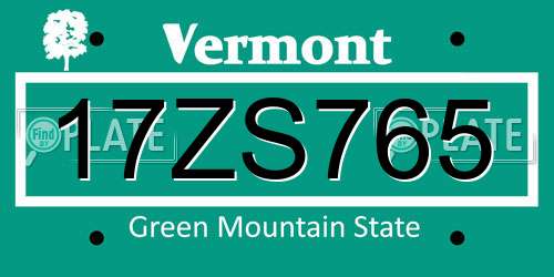 17ZS765 Vermont License Plate