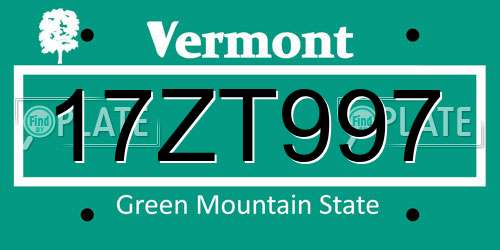 17ZT997 Vermont License Plate