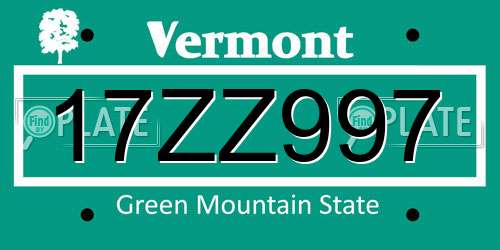 17ZZ997 Vermont License Plate