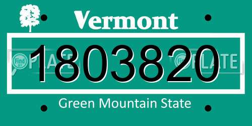 1803820 Vermont License Plate