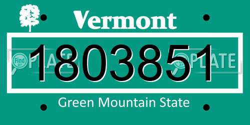 1803851 Vermont License Plate