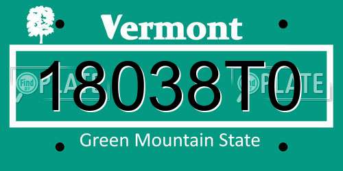 18038T0 Vermont License Plate