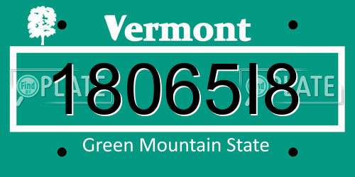 18065I8 Vermont License Plate